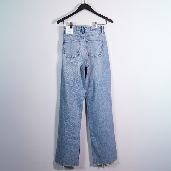 NEW Zara Women's High Rise Full Length Straight Leg Raw Edge Hem Cotton Jeans 2 - Picture 4 of 4